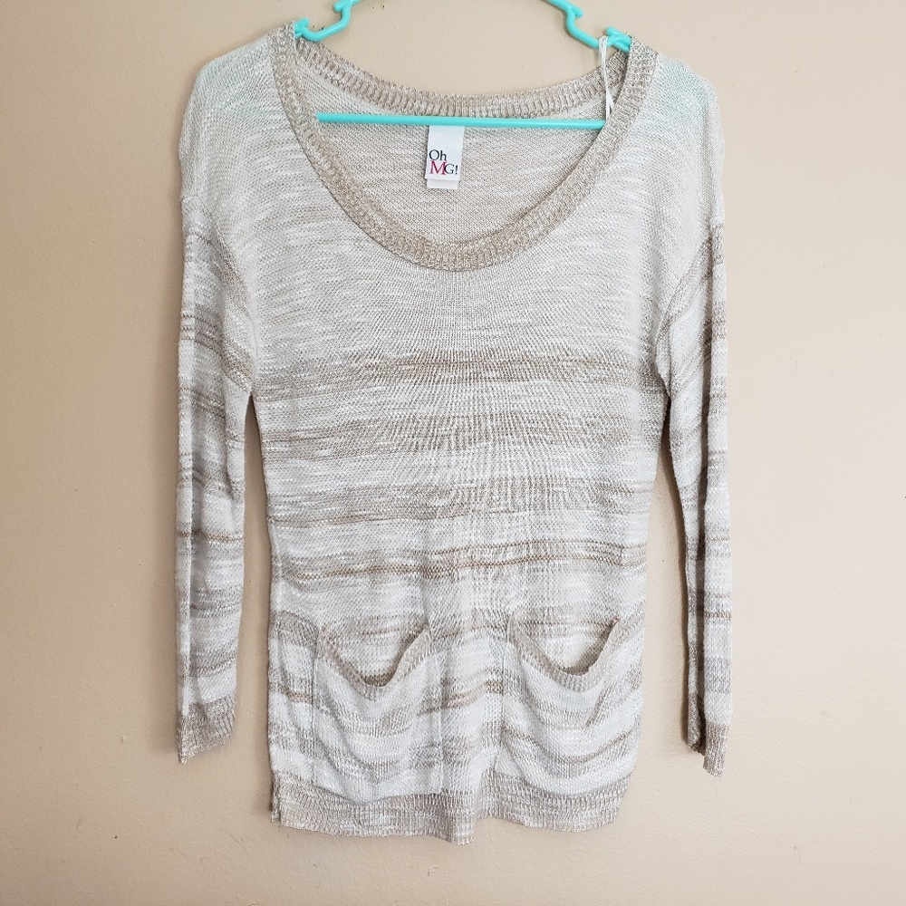 Striped Lightweight Sweater Sz Medium Pockets E2